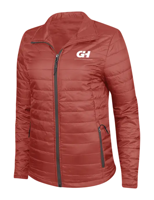 Dark Red Womens Puffy Packable Jacket w/G&H Logo