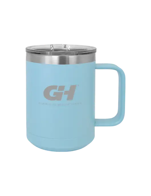 Polar Camel 15 oz Powder Coated Light Blue Vacuum Insulated Mug with Slider Lid w/G&H Logo