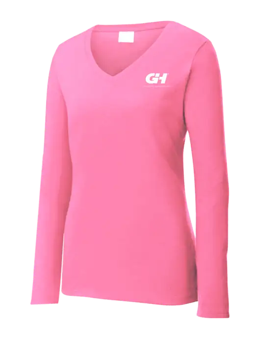 Womens  V-Neck Ring Spun Pink 4.5 oz Long Sleeve T-Shirt w/G&H Logo