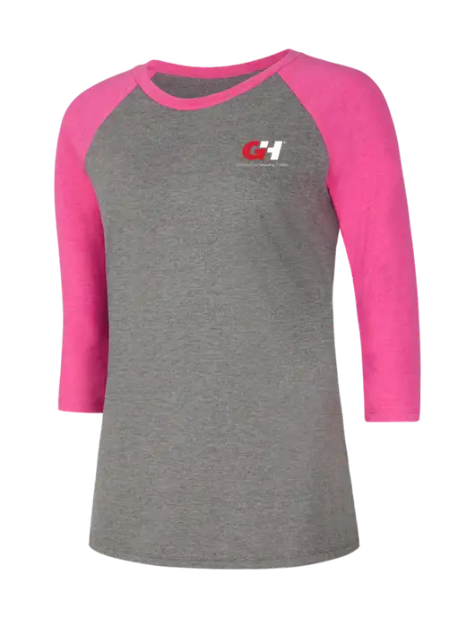 Womens Simply Soft 3/4 Sleeve Fuchsia Frost/Grey Frost Ring Spun Cotton T-Shirt w/G&H Logo