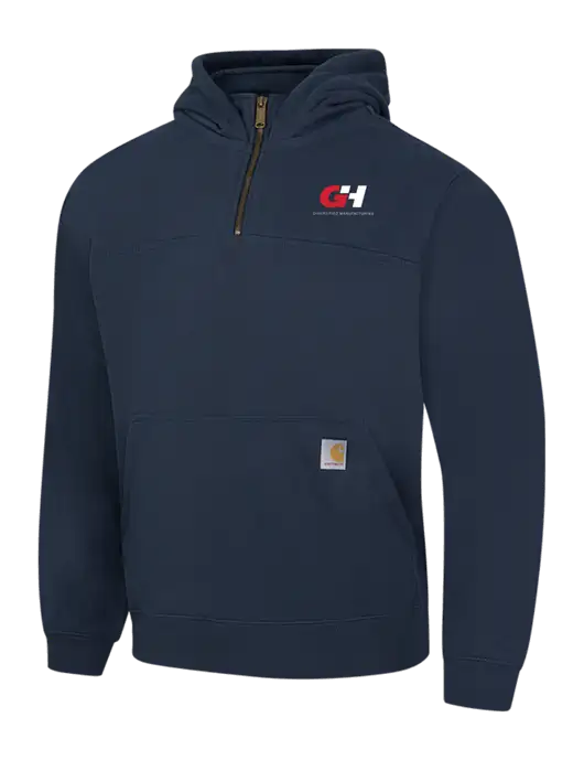 Carhartt Navy Rain Defender Paxton Heavyweight Hooded 1/4 Zip Mock Sweatshirt w/G&H Logo