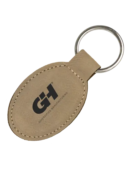 Tan Leatherette Oval Keychain w/G&H Logo