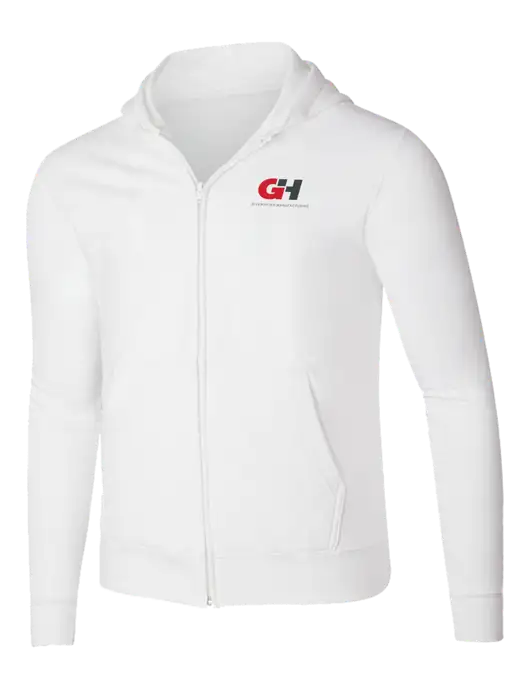 White 8.5 oz Ring Spun Zip Hooded Sweatshirt w/G&H Logo