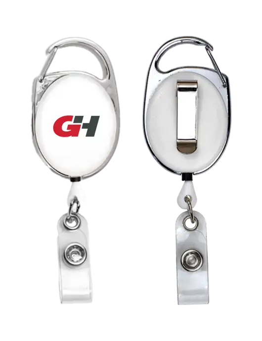 White Carabiner Style Badge Reel and Badge Holder w/G&H Logo