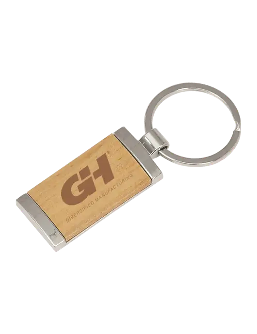 Wood & Silver Rectangle Keychain w/G&H Logo