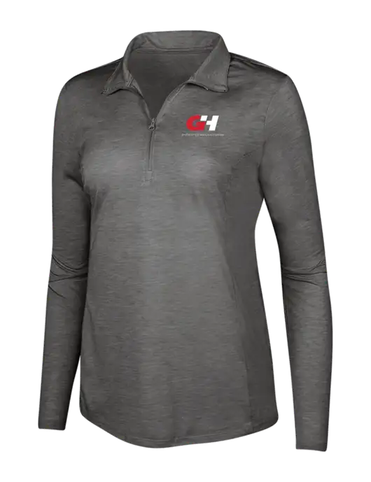 Dark Grey Heather Womens Posicharge Tri-Blend Wicking 1/4 Zip Pullover w/G&H Logo