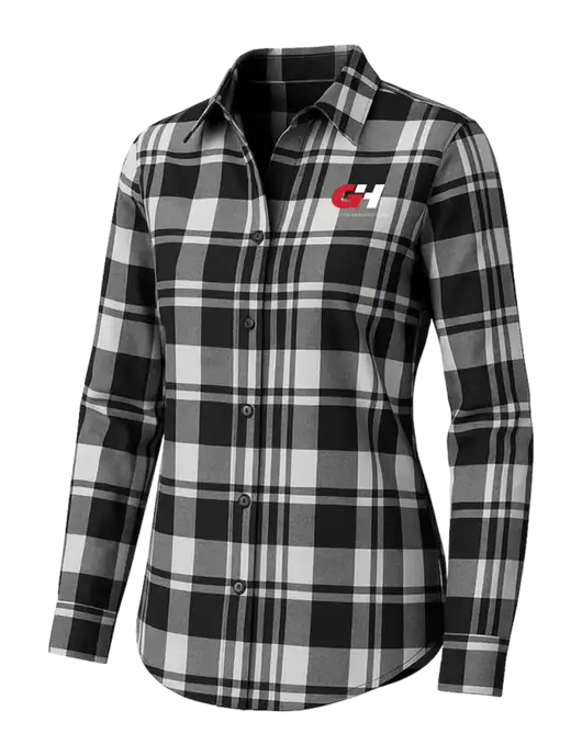 Womens White/Black Plaid Flannel Tunic w/G&H Logo