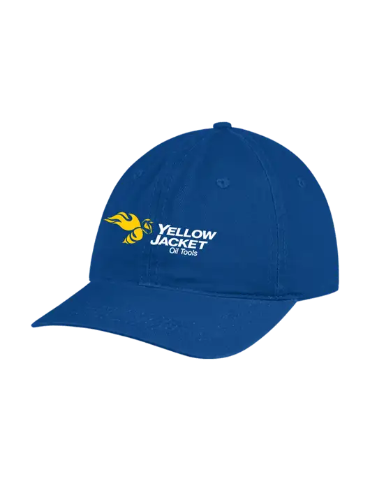 Garment Washed Unstructured Twill Royal Cap w/Yellow Jacket Logo