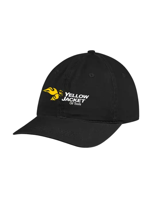 Garment Washed Unstructured Twill Black Cap w/Yellow Jacket Logo
