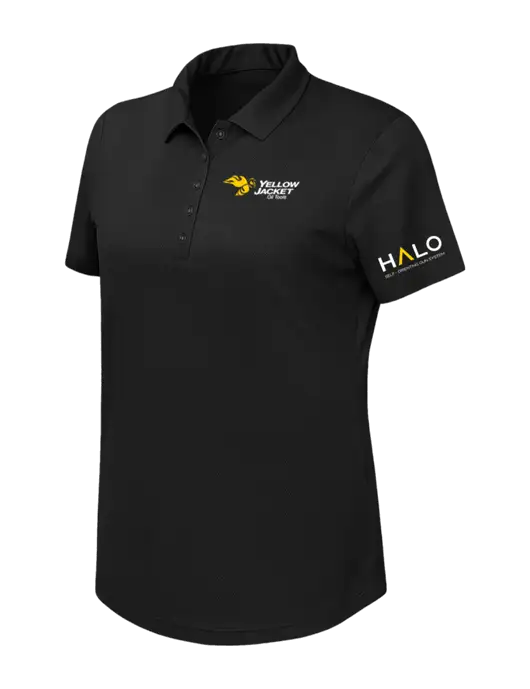 Callaway Womens Birdseye Black Polo w/Yellow Jacket Logo, HALO Logo