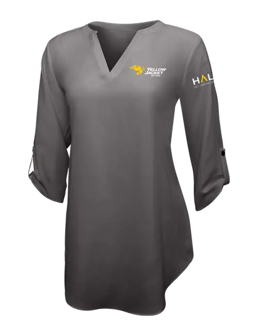 Dark Grey Womens 3/4 Sleeve Tunic Blouse w/Yellow Jacket Logo, HALO Logo