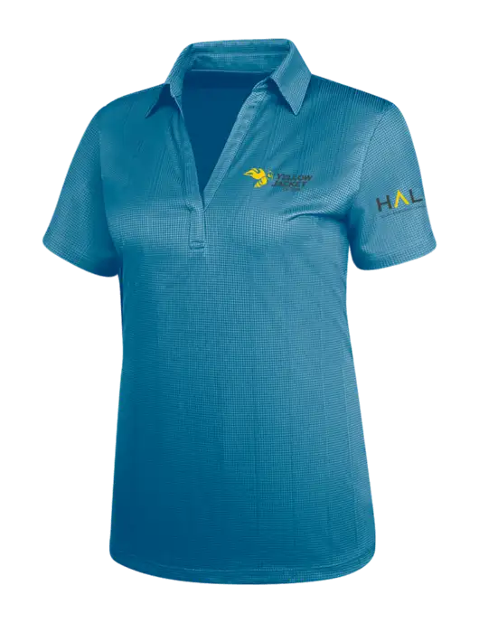 Carolina Blue Womens Performance Fine Jacquard Polo w/Yellow Jacket Logo, HALO Logo
