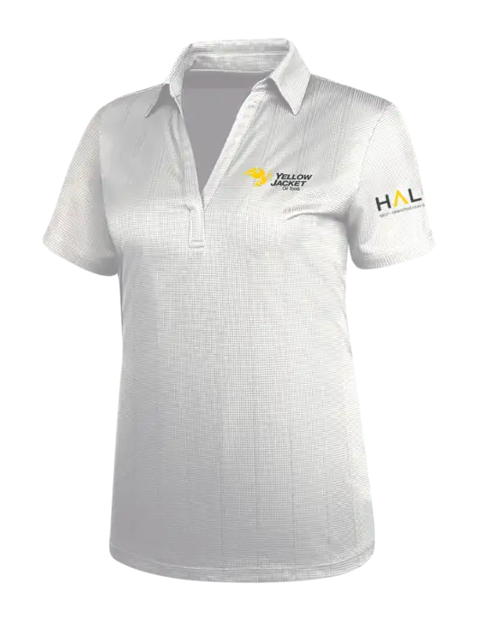 White Womens Performance Fine Jacquard Polo w/Yellow Jacket Logo, HALO Logo