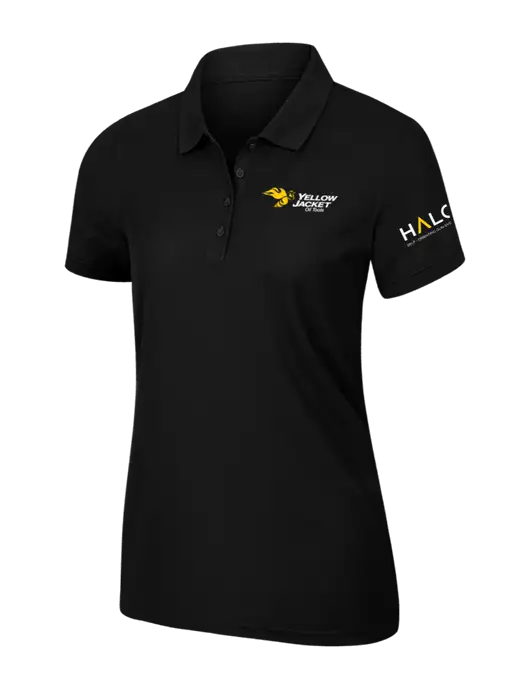 Womens Black Core Classic Pique Polo w/Yellow Jacket Logo, HALO Logo