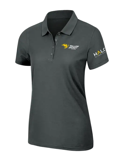 Dark Grey Womens Core Classic Pique Polo w/Yellow Jacket Logo, HALO Logo