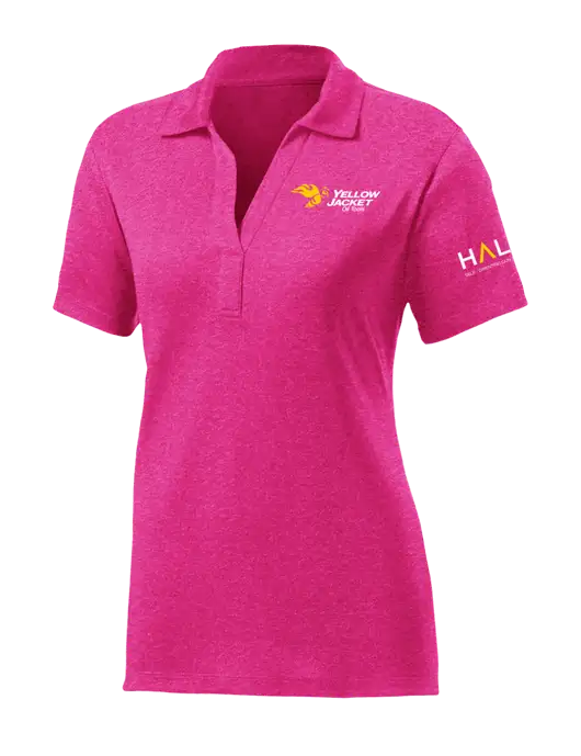 Womens Pink Raspberry Heather Contender Polo w/Yellow Jacket Logo, HALO Logo