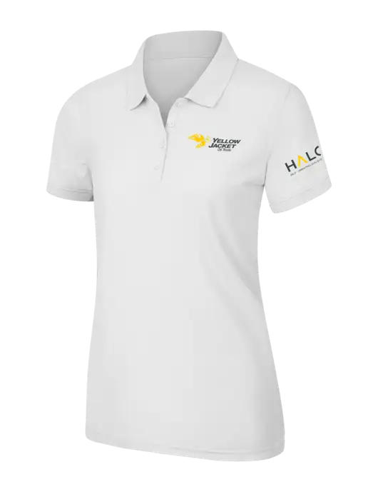 White Womens Core Classic Pique Polo w/Yellow Jacket Logo, HALO Logo