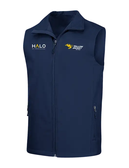 Navy Core Soft Shell Vest w/Yellow Jacket Logo, HALO Logo