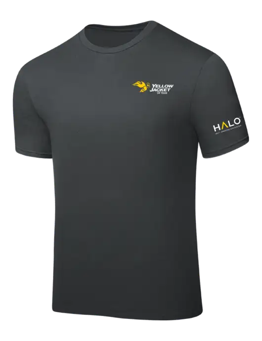 Dark Grey PosiCharge Competitor Tee w/Yellow Jacket Logo, HALO Logo