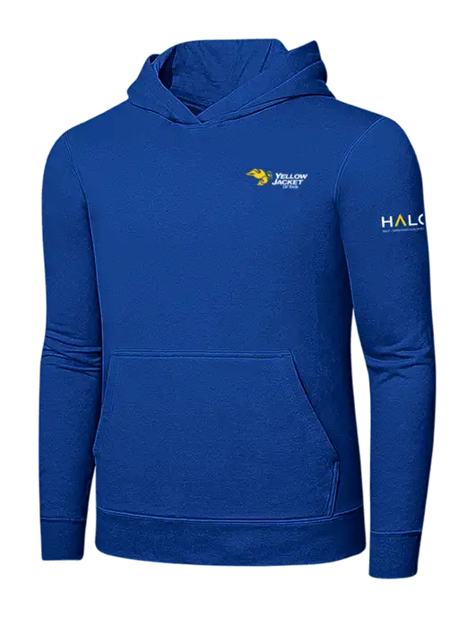 True Royal 7.8 oz Ring Spun Hooded Sweatshirt w/Yellow Jacket Logo, HALO Logo