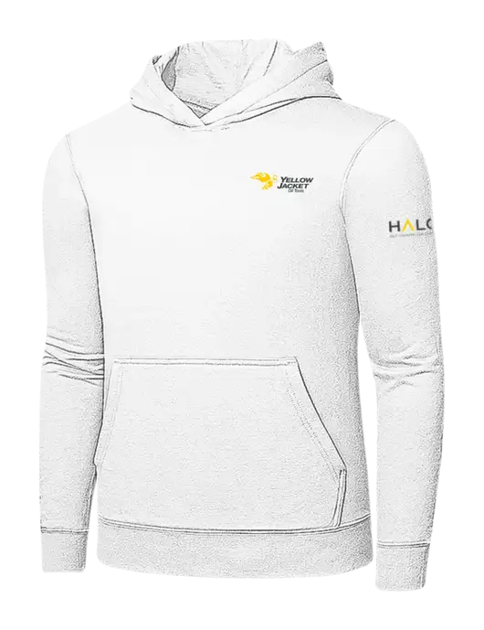 White 7.8 oz Ring Spun Hooded Sweatshirt w/Yellow Jacket Logo, HALO Logo
