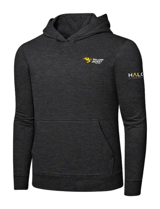 Dark Heather Grey 7.8 oz Ring Spun Hooded Sweatshirt w/Yellow Jacket Logo, HALO Logo