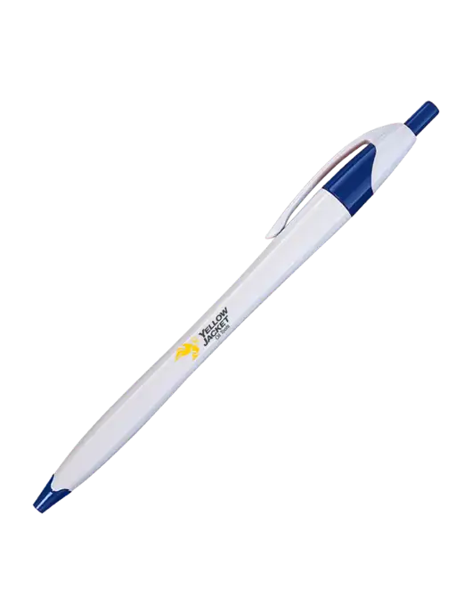 Novella White/Royal Classic Pen - Blue Ink w/Yellow Jacket Logo, HALO Logo