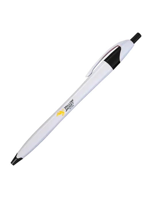 Novella White/Black Classic Pen - Blue Ink w/Yellow Jacket Logo, HALO Logo