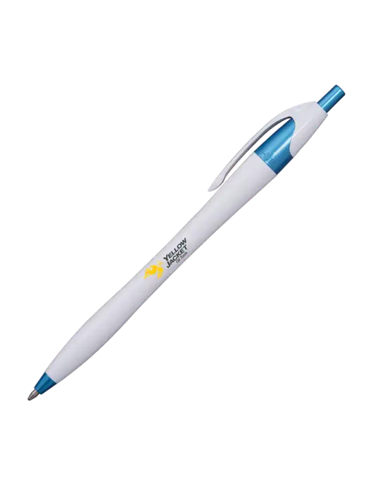 Novella White/Blue Shimmer Pen - Blue Ink w/Yellow Jacket Logo, HALO Logo