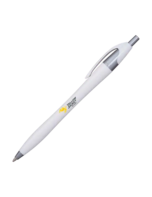 Novella White/Silver Shimmer Pen - Blue Ink w/Yellow Jacket Logo, HALO Logo
