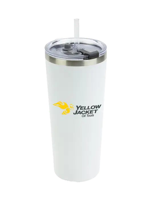 Brighton White 20 oz Insulated Tumbler & Straw w/Yellow Jacket Logo, HALO Logo