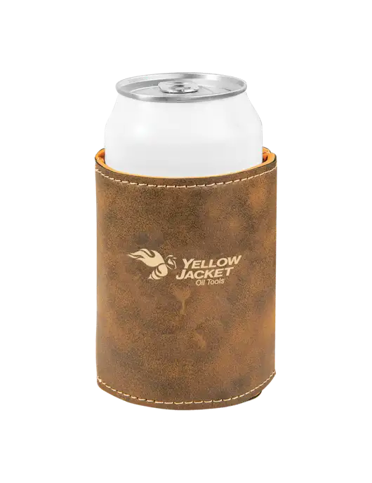 Rustic Leatherette Beverage Holder w/Yellow Jacket Logo, HALO Logo