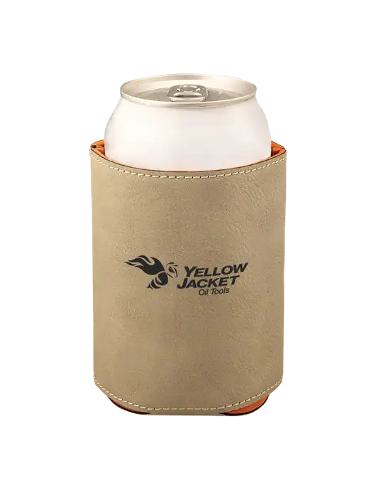 Tan Leatherette Beverage Holder w/Yellow Jacket Logo, HALO Logo