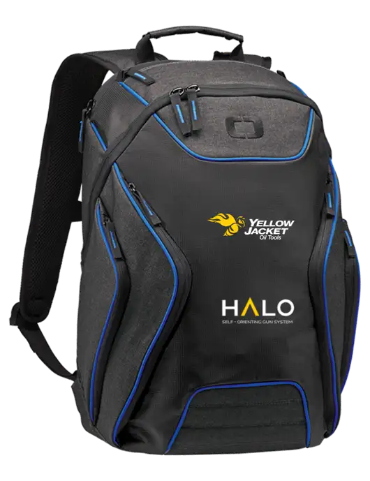 OGIO Royal Blue/Heather Grey Hatch Laptop Backpack
 w/Yellow Jacket Logo, HALO Logo