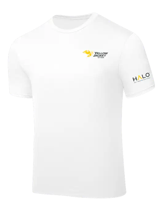 White PosiCharge Competitor Tee w/Yellow Jacket Logo, HALO Logo