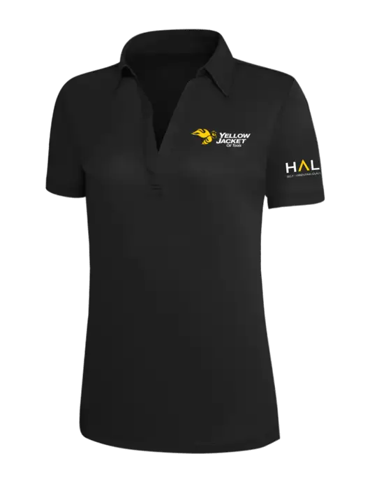 Black Silk Touch Womens Performance Polo w/Yellow Jacket Logo, HALO Logo