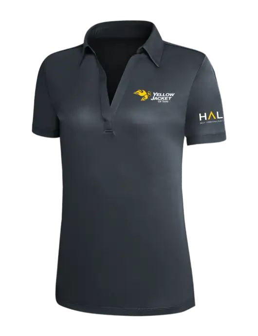 Dark Grey Silk Touch Womens Performance Polo w/Yellow Jacket Logo, HALO Logo