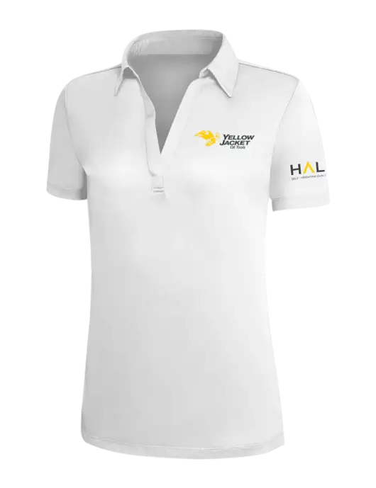 White Silk Touch Womens Performance Polo w/Yellow Jacket Logo, HALO Logo