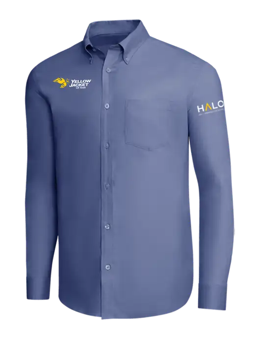 Brooks Brothers Light Navy Wrinkle-Free Stretch Pinpoint Shirt w/Yellow Jacket Logo, HALO Logo
