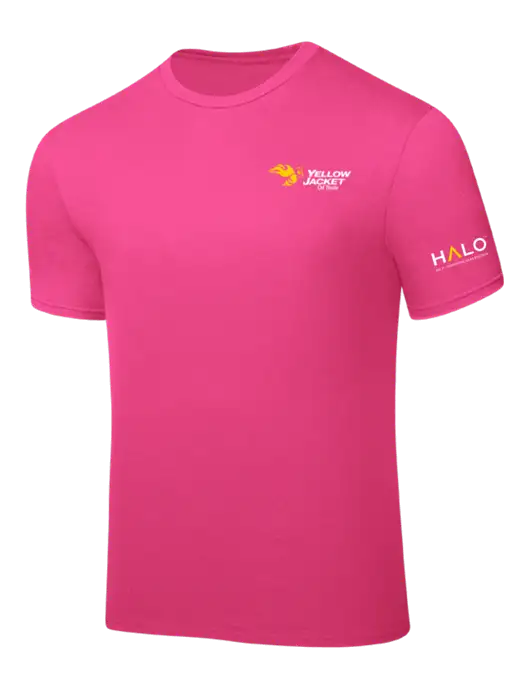 Neon Pink PosiCharge Competitor Tee w/Yellow Jacket Logo, HALO Logo