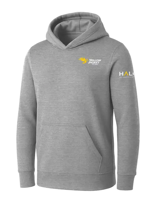 Womens Light Grey Heather Core Fleece Pullover Hooded Sweatshirt w/Yellow Jacket Logo, HALO Logo