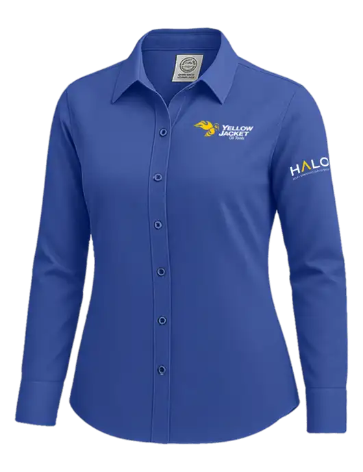 Brooks Brothers Womens Royal Blue Wrinkle-Free Stretch Nailhead Shirt w/Yellow Jacket Logo, HALO Logo