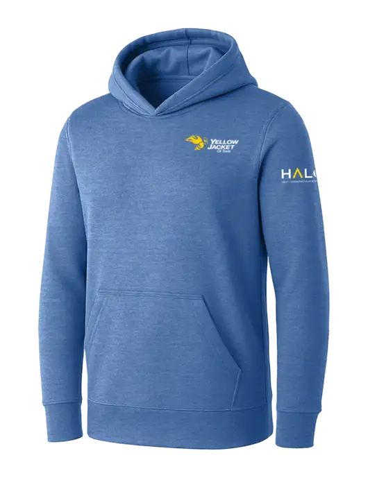 Womens Royal Heather Core Fleece Pullover Hooded Sweatshirt w/Yellow Jacket Logo, HALO Logo