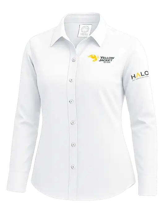 Brooks Brothers Womens White Wrinkle-Free Stretch Nailhead Shirt w/Yellow Jacket Logo, HALO Logo