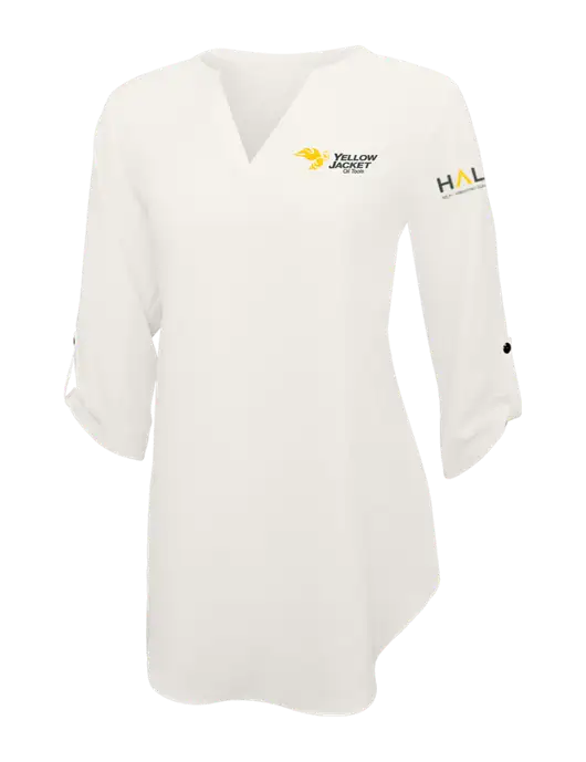 Ivory Womens 3/4 Sleeve Tunic Blouse w/Yellow Jacket Logo, HALO Logo