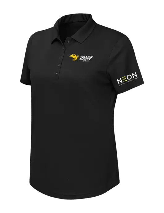 Callaway Womens Birdseye Black Polo w/Yellow Jacket Logo, Neon Logo