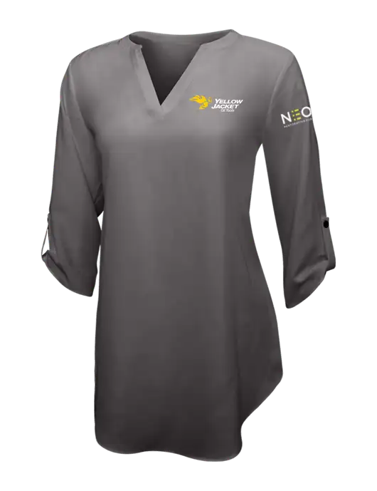Dark Grey Womens 3/4 Sleeve Tunic Blouse w/Yellow Jacket Logo, Neon Logo