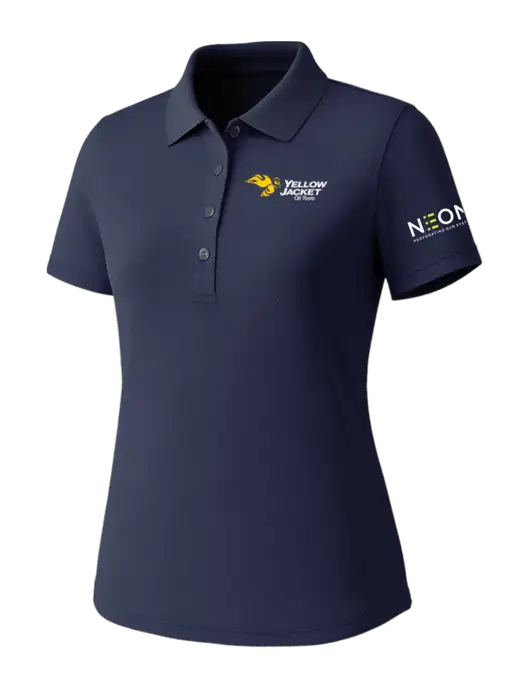 Callaway Womens Core Navy Performance Polo w/Yellow Jacket Logo, Neon Logo