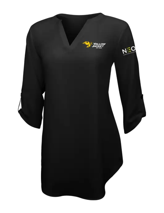 Womens Black 3/4 Sleeve Tunic Blouse w/Yellow Jacket Logo, Neon Logo