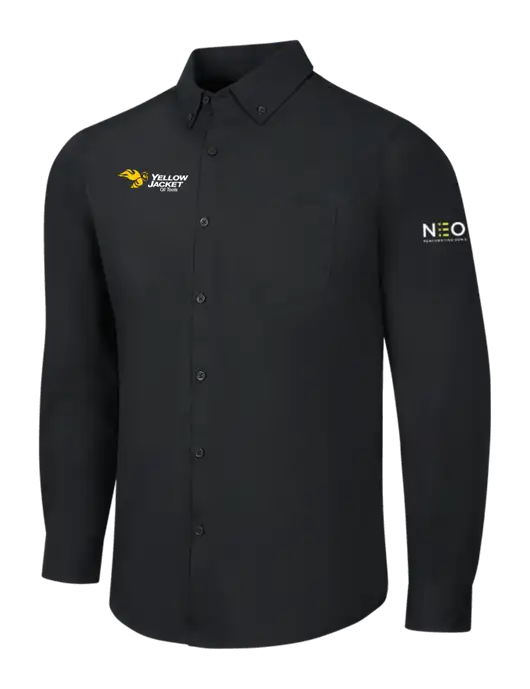 Black Long Sleeve Carefree Poplin Shirt w/Yellow Jacket Logo, Neon Logo